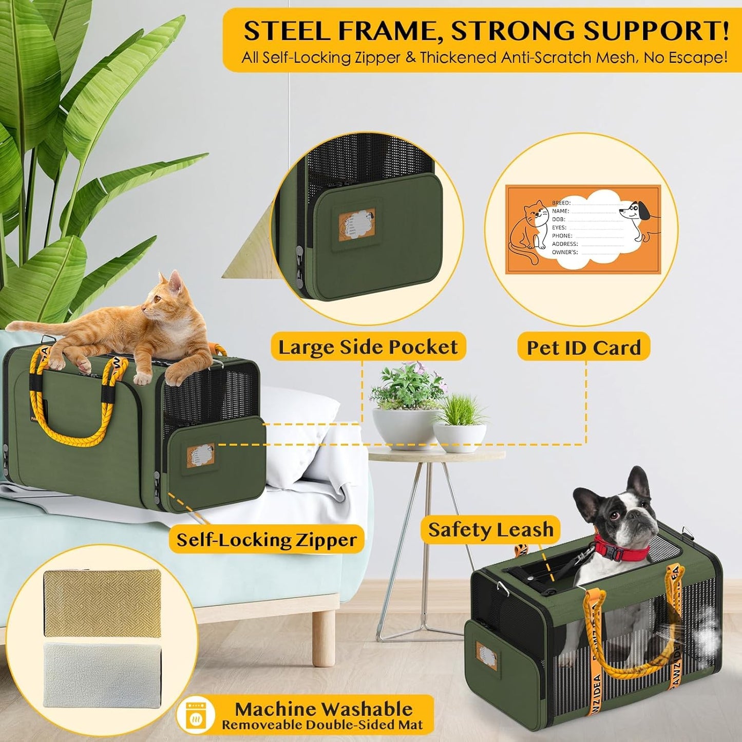 Expandable Pet Carrier W/Id Card, 18″×11″×11″ Small Dog Carrier TSA Airline Approved, Top Load Cat Carrier for 2 Cats under Seat, Soft-Sided Collapsible Puppy & Animal Travel Bag, up 15 Lbs