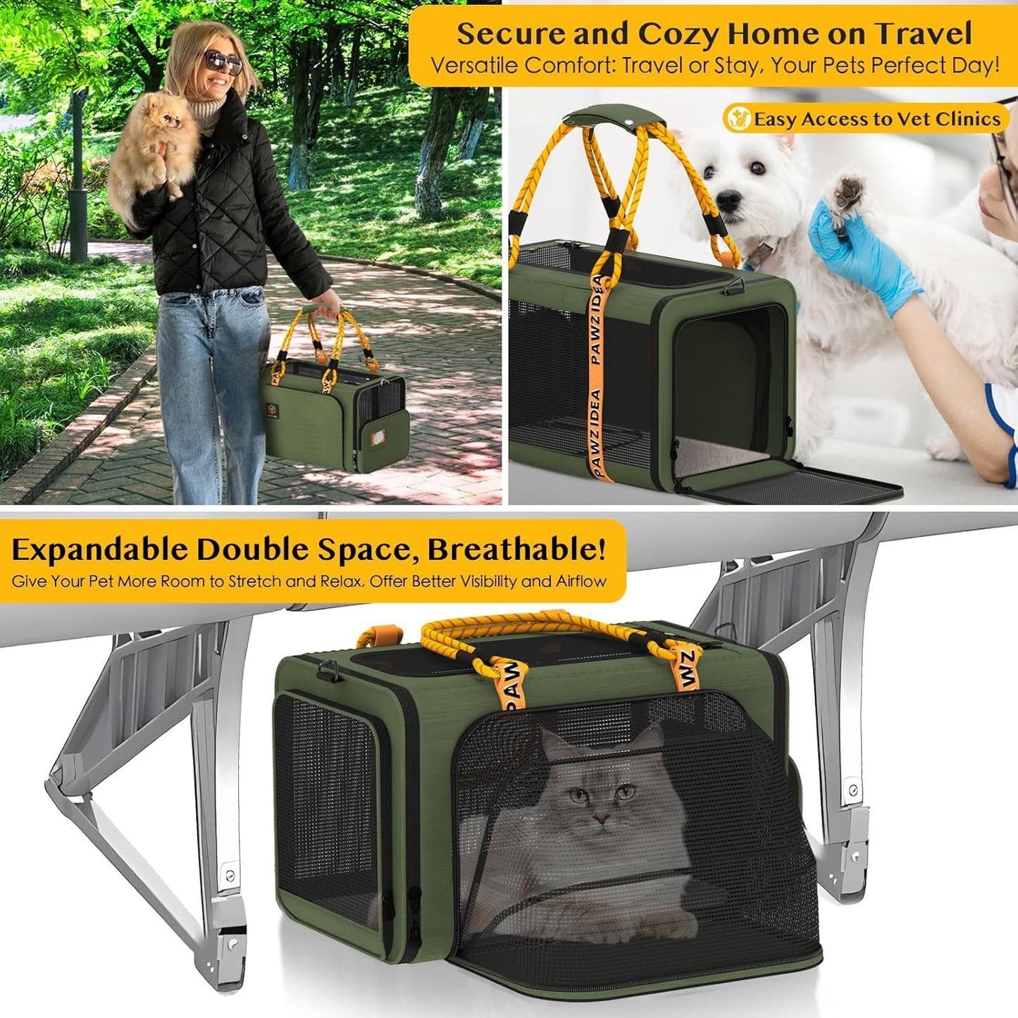 Expandable Pet Carrier W/Id Card, 18″×11″×11″ Small Dog Carrier TSA Airline Approved, Top Load Cat Carrier for 2 Cats under Seat, Soft-Sided Collapsible Puppy & Animal Travel Bag, up 15 Lbs
