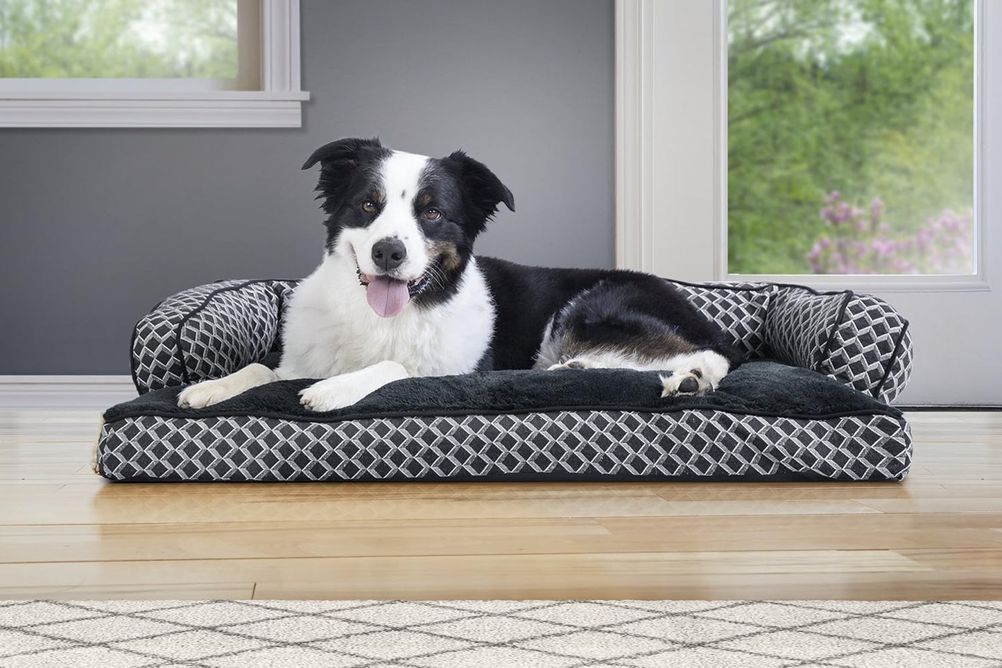 Pillow Dog Bed for Large/Medium Dogs W/ Removable Bolsters & Washable Cover - Plush & Woven Decor Comfy Couch Sofa - Diamond Gray, Large