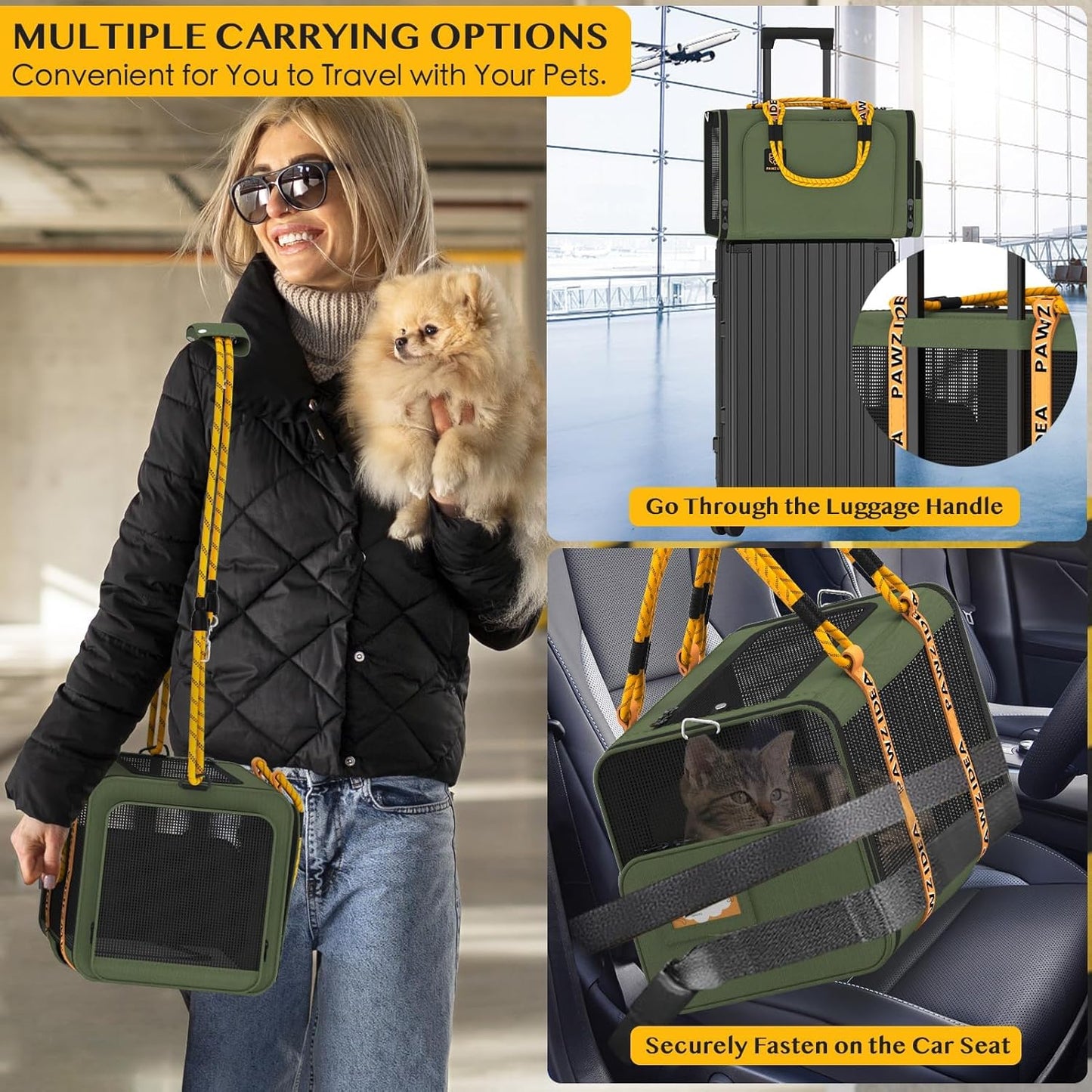 Expandable Pet Carrier W/Id Card, 18″×11″×11″ Small Dog Carrier TSA Airline Approved, Top Load Cat Carrier for 2 Cats under Seat, Soft-Sided Collapsible Puppy & Animal Travel Bag, up 15 Lbs