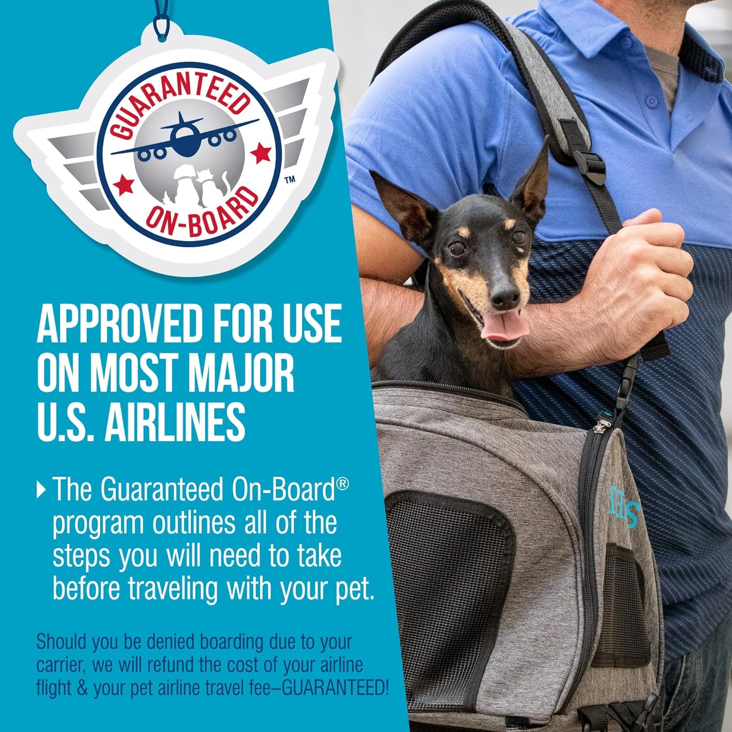 2-In-1 Backpack Travel Pet Carrier, Airline Approved & Guaranteed on Board - Gray, Medium