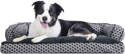 Pillow Dog Bed for Large/Medium Dogs W/ Removable Bolsters & Washable Cover - Plush & Woven Decor Comfy Couch Sofa - Diamond Gray, Large