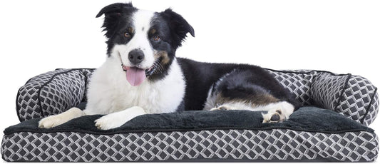 Pillow Dog Bed for Large/Medium Dogs W/ Removable Bolsters & Washable Cover - Plush & Woven Decor Comfy Couch Sofa - Diamond Gray, Large