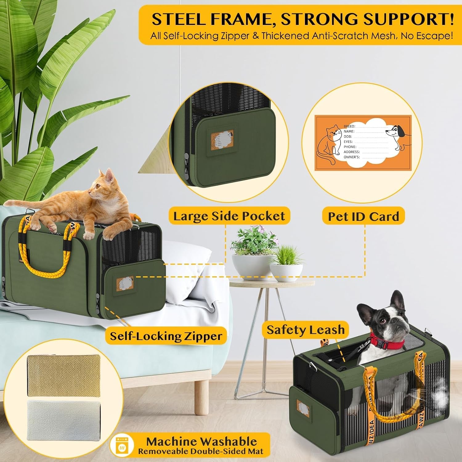 Expandable Pet Carrier W/Id Card, 18″×11″×11″ Small Dog Carrier TSA Airline Approved, Top Load Cat Carrier for 2 Cats under Seat, Soft-Sided Collapsible Puppy & Animal Travel Bag, up 15 Lbs