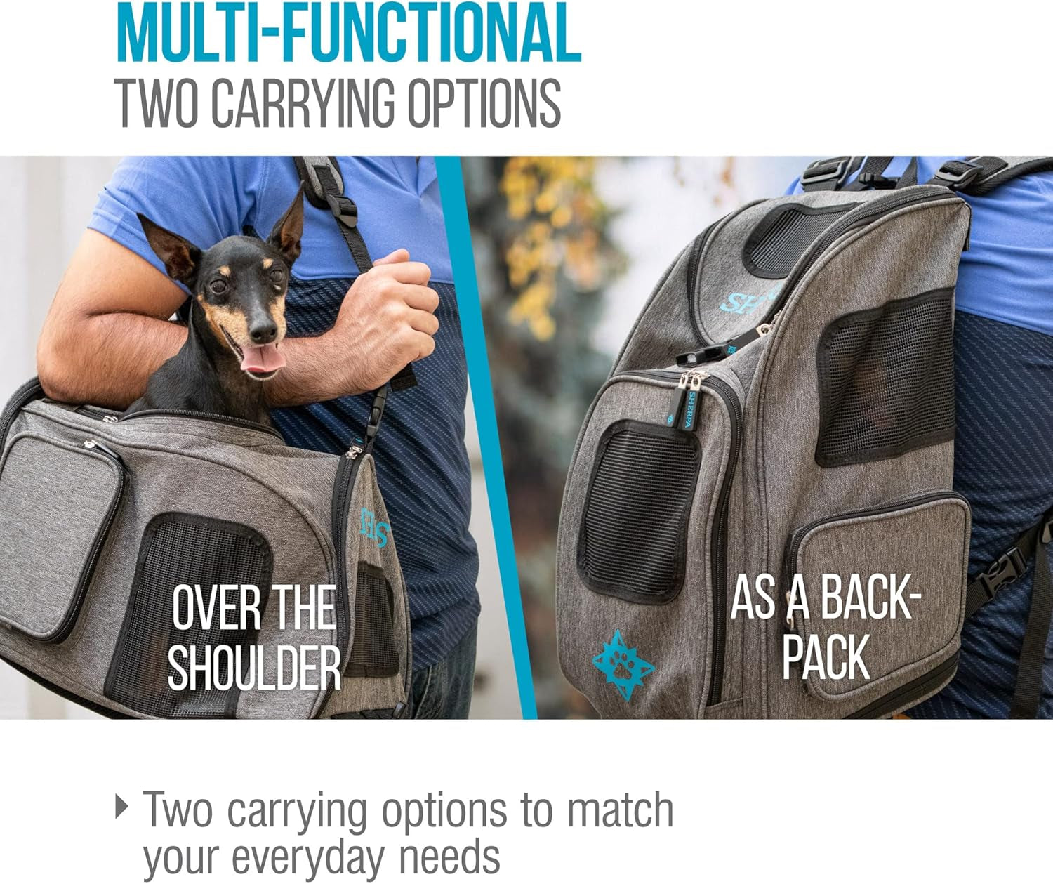 2-In-1 Backpack Travel Pet Carrier, Airline Approved & Guaranteed on Board - Gray, Medium