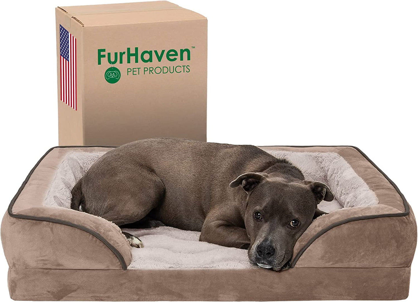 Orthopedic Dog Bed for Large/Medium Dogs W/ Removable Bolsters & Washable Cover, for Dogs up to 55 Lbs - Plush & Velvet Waves Perfect Comfort Sofa - Brownstone, Large