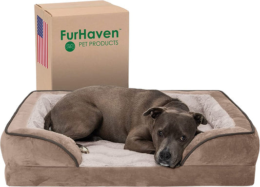 Orthopedic Dog Bed for Large/Medium Dogs W/ Removable Bolsters & Washable Cover, for Dogs up to 55 Lbs - Plush & Velvet Waves Perfect Comfort Sofa - Brownstone, Large