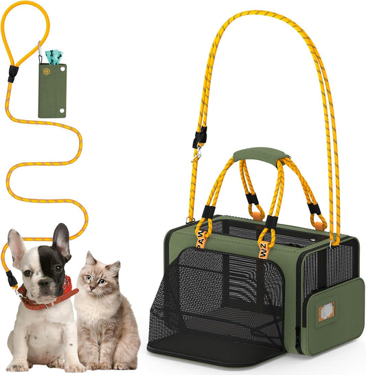 Expandable Pet Carrier W/Id Card, 18″×11″×11″ Small Dog Carrier TSA Airline Approved, Top Load Cat Carrier for 2 Cats under Seat, Soft-Sided Collapsible Puppy & Animal Travel Bag, up 15 Lbs