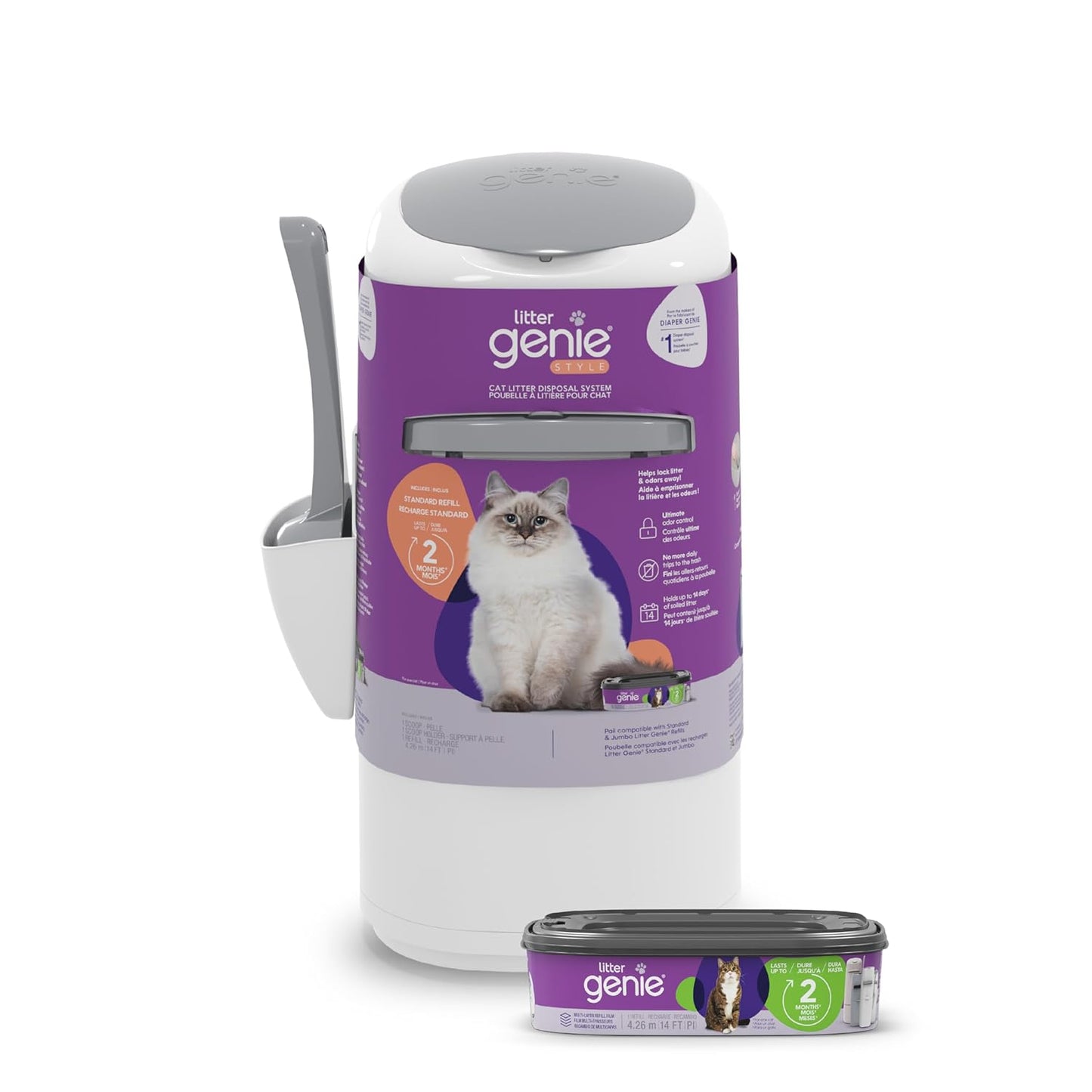 Style Pailcat Litter Box Waste Disposal System for Odor Control Includes 1 Square Refill Bag
