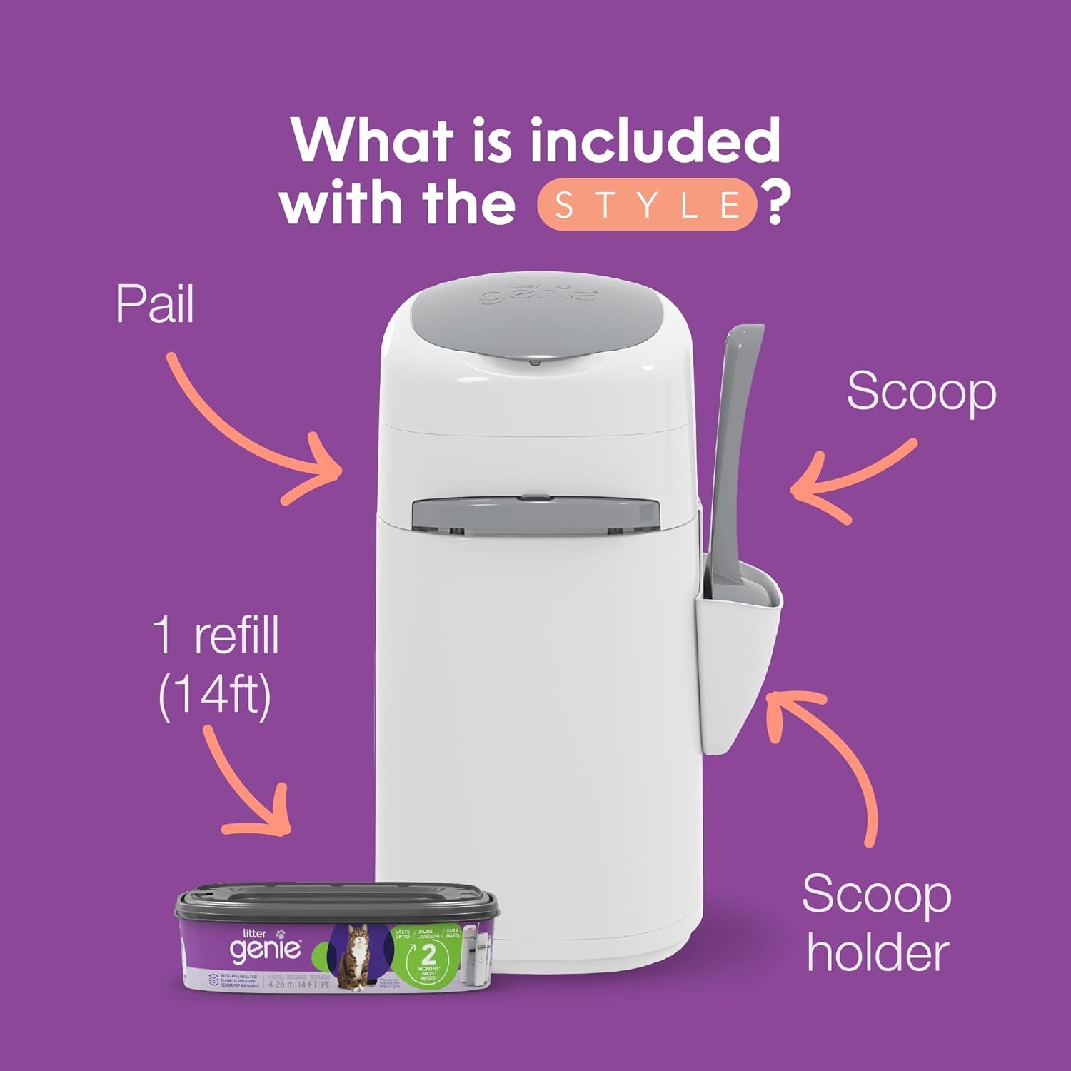 Style Pailcat Litter Box Waste Disposal System for Odor Control Includes 1 Square Refill Bag